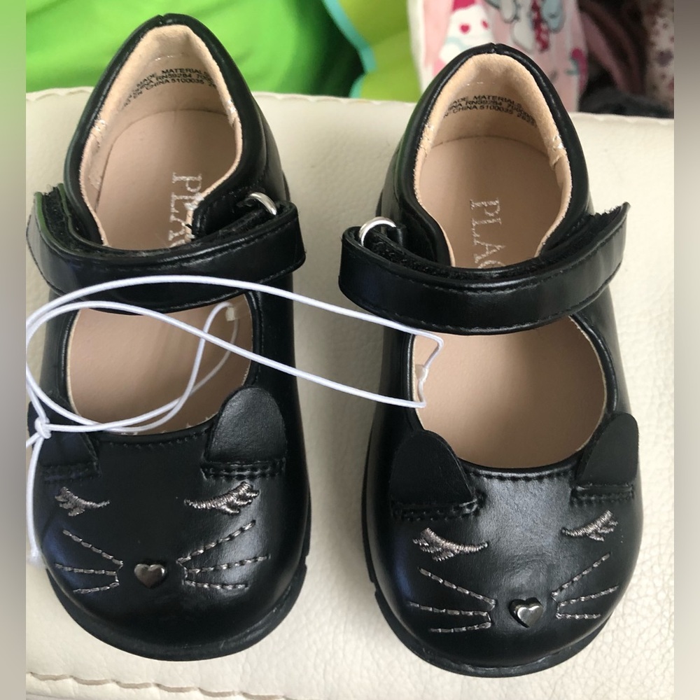 Toddler Girls Embroidered Cat Mary Jane Shoes - Black